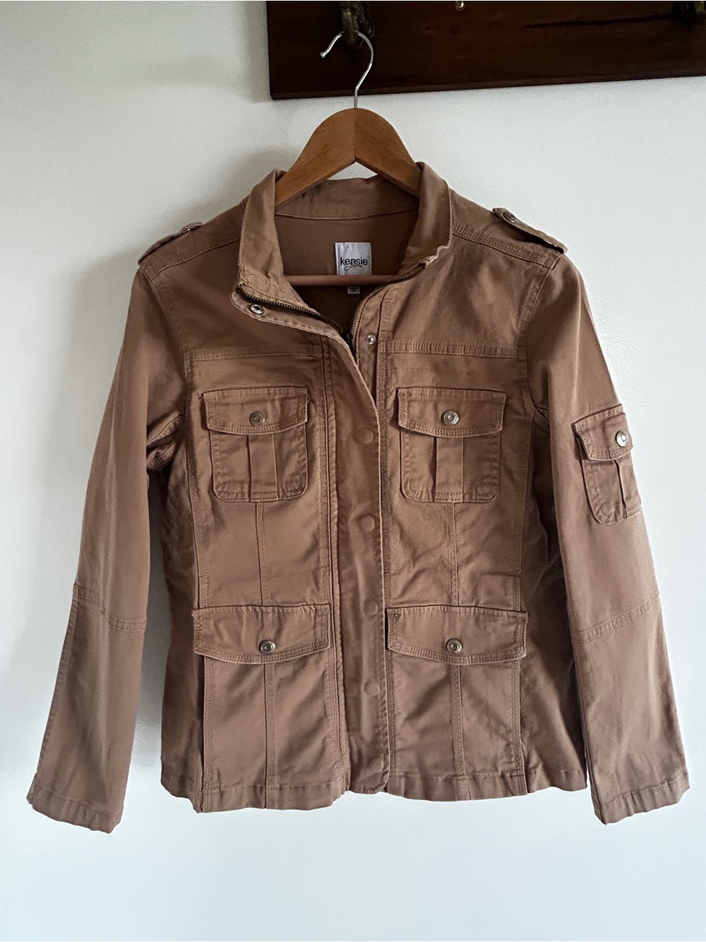 Kensie Jeans Women's Tan Beige Utility Safari Khaki Casual Jacket